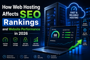 SSL-secured website with HTTPS encryption, cybersecurity shield, firewall protection, malware scanning, and SEO ranking improvements, showing how website security boosts trust and search visibility.